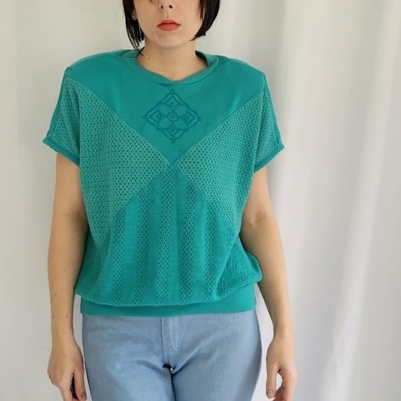 Vintage Tops - 80s Teal Shirt‎